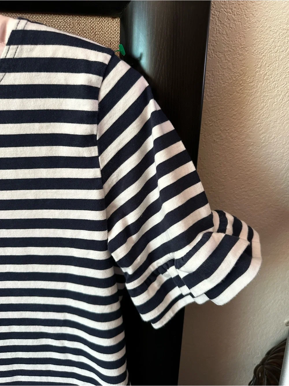 J. Crew blue & White Striped Short Sleeve Ruffle-Sleeve Tee